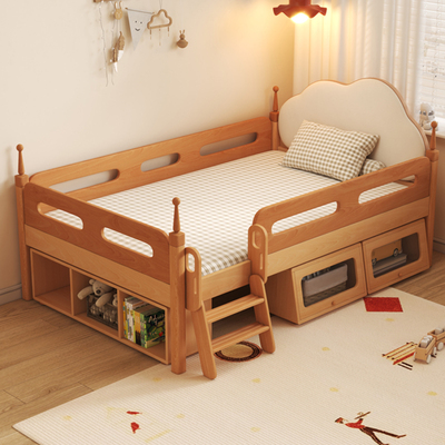 妮果小户型全实木儿童床男孩女孩公主床带护栏卧室云朵半高床