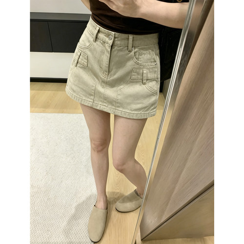 卡其色工装牛仔短裙女夏季