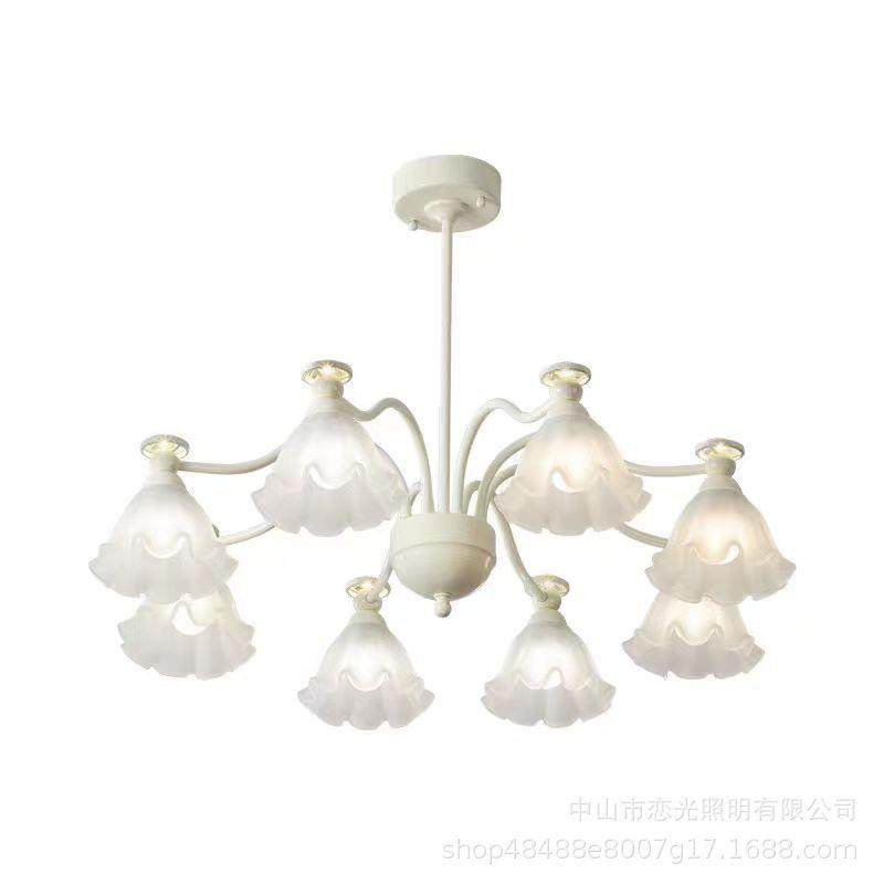 法式复古奶油风吊灯花朵网红氛围玻璃客厅大气餐厅灯书房卧室灯具