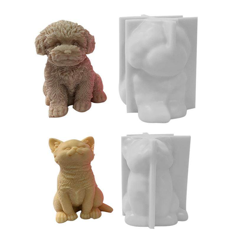 小猫坐立猫香薰蜡烛动物硅胶模具泰迪狗树脂石膏摆件小狗模具