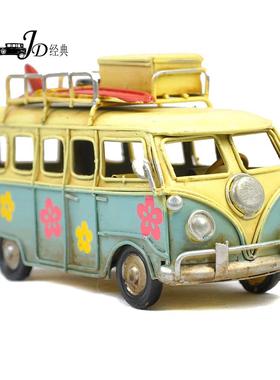 复古铁艺做旧巴士汽车模型装饰品摆件桌面电视柜客厅工艺品小摆设