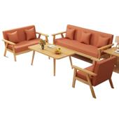 布艺沙发茶几组合卧室出租房新款 清漆实木沙发办公室简易双人沙发