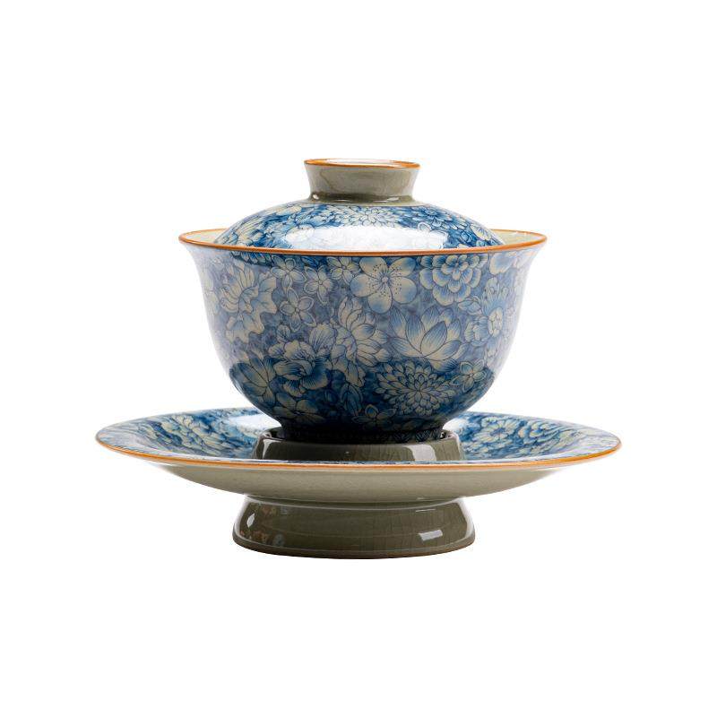 青花陶瓷三才盖碗大号壶承手抓碗日式禅意茶杯带盖复古泡茶碗,餐饮具,盖碗,淘宝优惠券,粉丝福利购,淘宝优惠卷