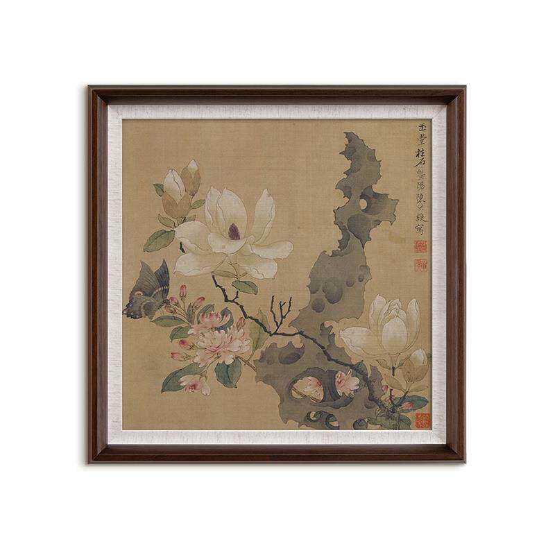 中古新中式挂画实木宋氏美学客厅卧室玄关柜摆画复古背景装饰画