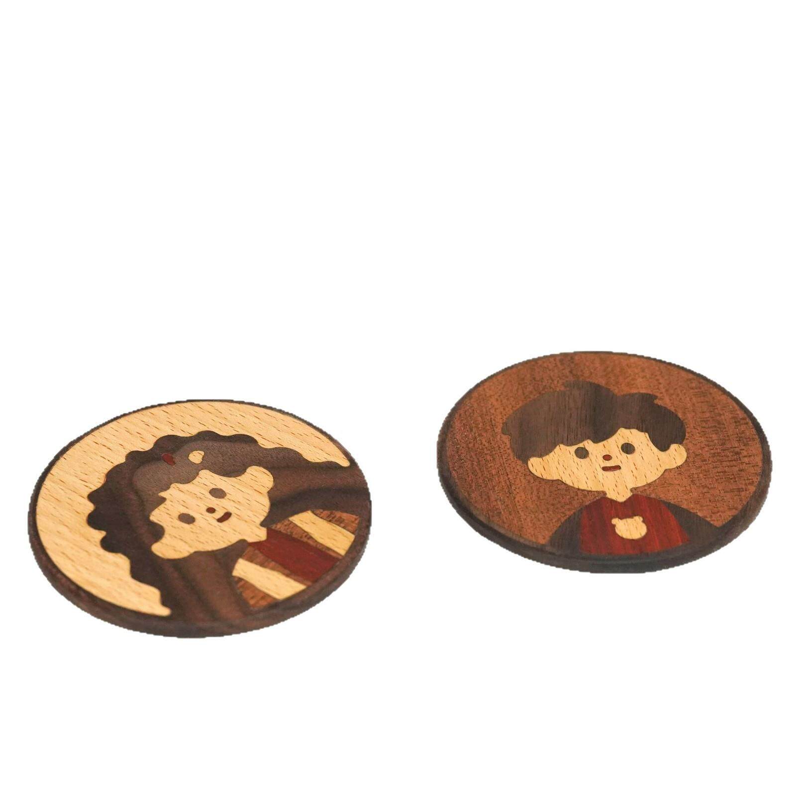 童趣系列文化创意杯垫木质实木家用新款桌面情侣手工工艺品成品