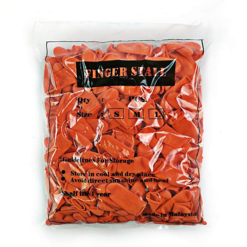 防滑麻点手指套橙色无粉乳胶点塑指头套厂家无尘耐磨护指点胶指套