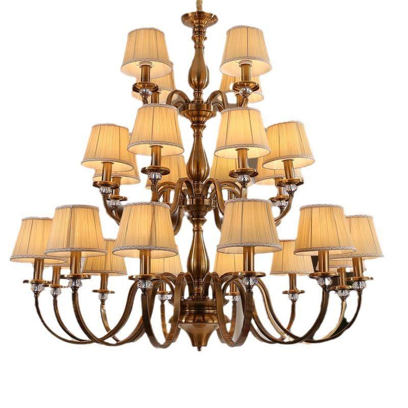 美式仿铜餐厅吊灯双层复古大气客厅卧室欧式布艺酒店会所工程灯,家装灯饰光源,智能吊灯,淘宝优惠券,粉丝福利购,淘宝优惠卷