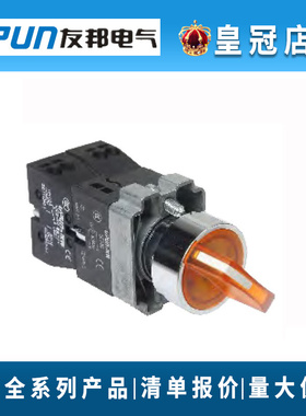 友邦电气带灯旋钮UC2-B9-K26865 直插式金属带灯旋钮二位置三位置