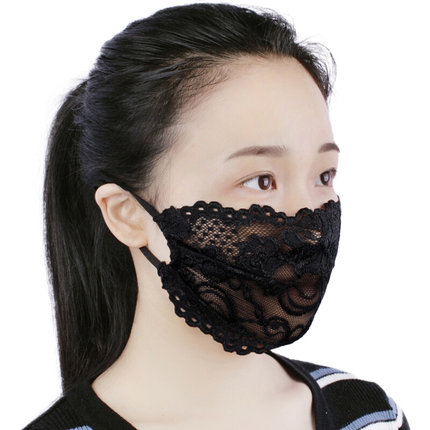 防晒口罩可清洗防紫外线女春夏季薄款蕾丝透气黑色可调节单层面罩