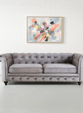 美式复古CX30420人别墅拉扣沙发三华天鹅绒做旧位豪客厅直排沙发