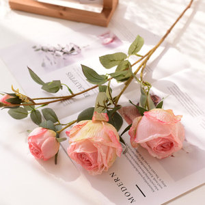 复古焦边小玫瑰真花多头干花蔷薇假花家居客厅婚庆装饰园情意玫|