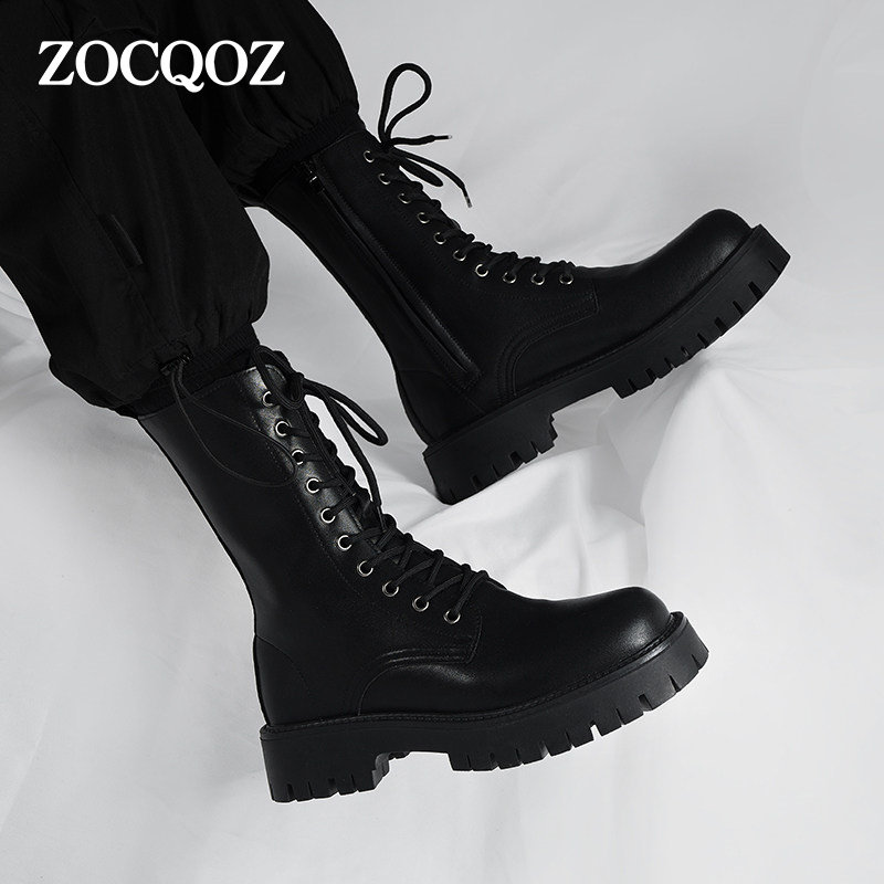 ZOCQOZ新款英伦高帮冬季马丁靴男女士高筒真皮增高大码工装机车靴