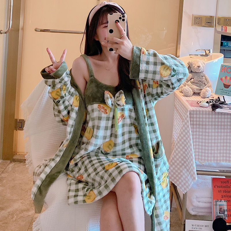 睡衣女秋冬季珊瑚绒睡裙