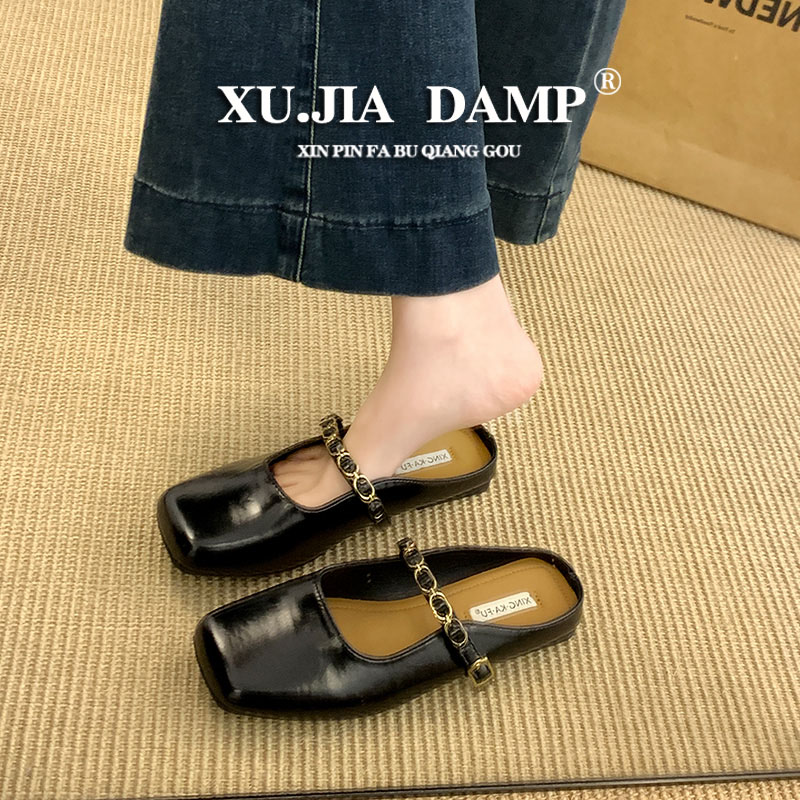 法式平底玛丽珍包头半拖鞋女夏外穿2025新款一脚蹬凉拖鞋半托单鞋
