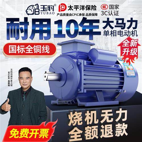 单相电机220V纯铜线小型两相0.75/1.1/1.5/2.2/3KW高速异步电动机