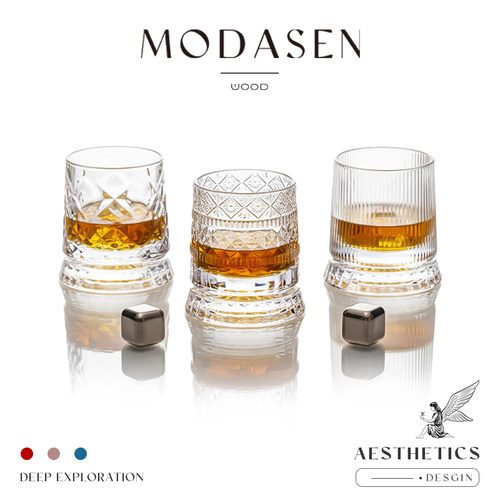 MODASEN高档浮雕玻璃威士忌酒杯