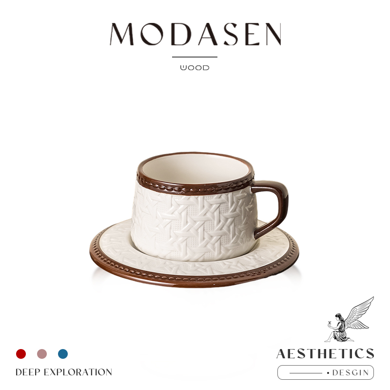 MODASEN法式藤编陶瓷咖啡杯碟