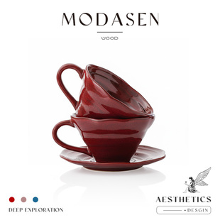 MODASEN YAFU高档窑变陶瓷咖啡杯碟高颜值拉花杯下午茶杯子 窑红