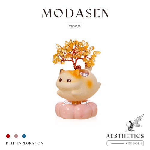 MODASEN财喵黄水晶发财树摆件