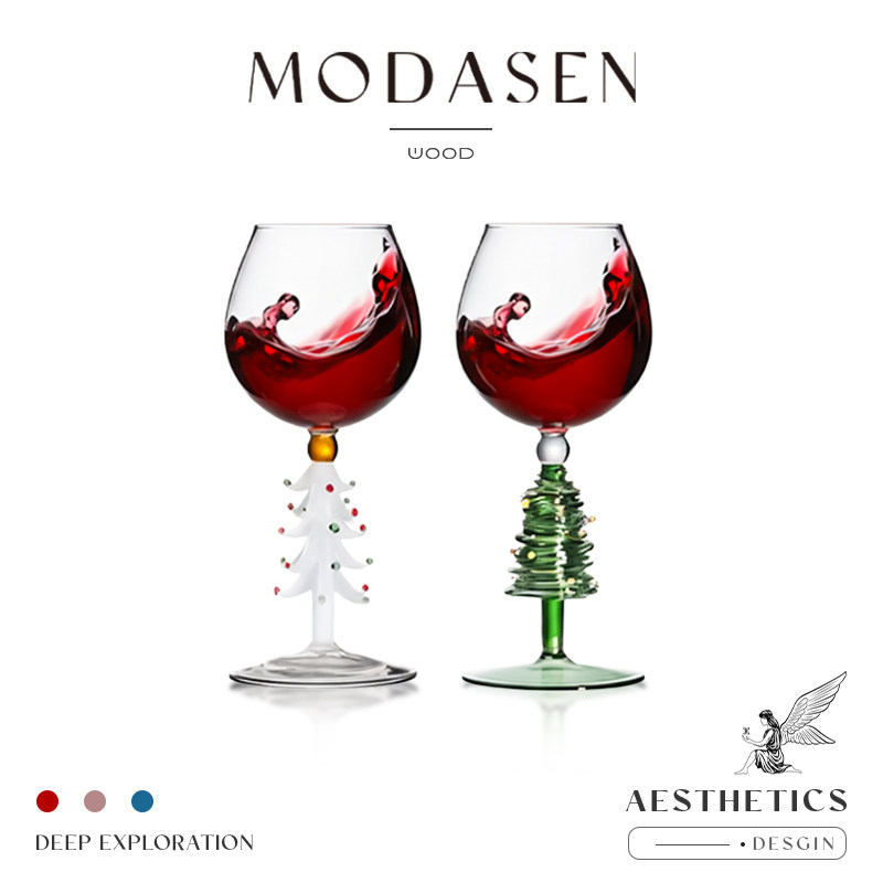 MODASEN丨诞境 DANJ创意手工拉丝圣诞树玻璃高脚杯小众红酒杯礼物,餐饮具,葡萄酒/红酒杯,淘宝优惠券,粉丝福利购,淘宝优惠卷