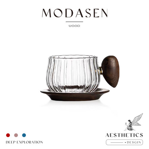 MODASEN北欧木柄玻璃咖啡杯水杯