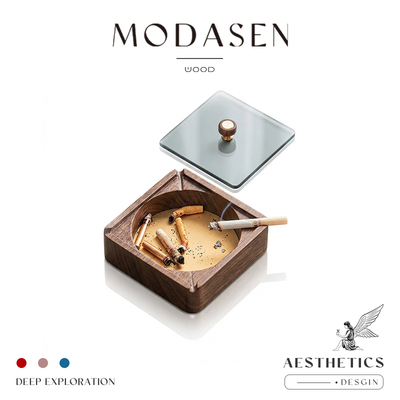 MODASEN黑胡桃双槽不锈钢烟灰缸