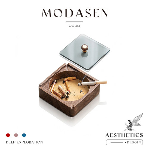 MODASEN黑胡桃双槽不锈钢烟灰缸