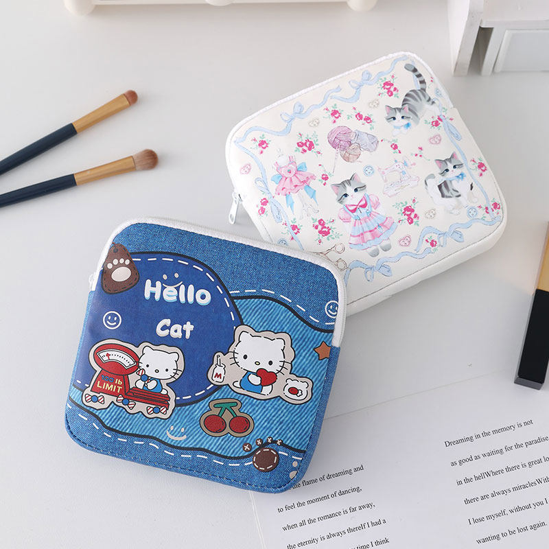 牛仔KT猫新款卡通卫生巾收纳包女生生理期包防水便携姨妈巾收纳袋