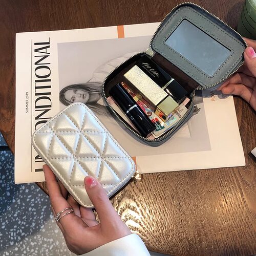 新款真皮口红包迷你带镜子时尚随身便携可爱网红ins收纳化妆小包