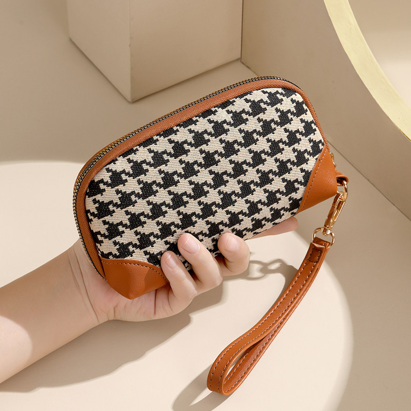 千鸟格钱包女士2026新款高档手拿包时尚气质大容量可放手机零钱包