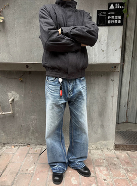 牛王系列07雪花蓝线vintage水洗做旧A字直筒版型cleanfit牛仔裤子