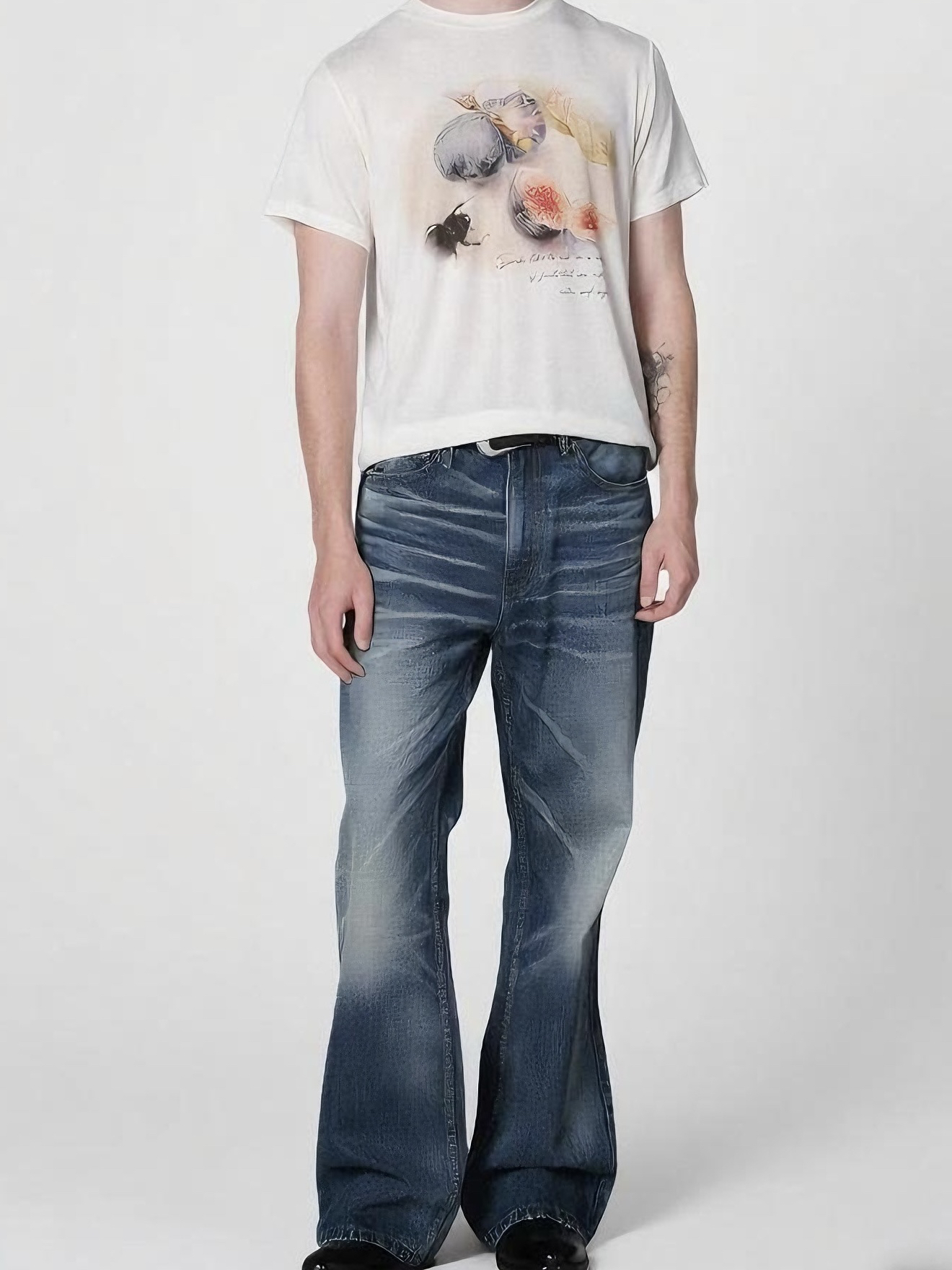 新时代OG25SS 002F复古深蓝水洗做旧微喇版型cleanfit牛仔裤