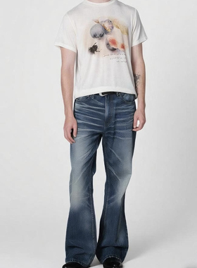 新时代OG25SS 002F复古深蓝水洗做旧微喇版型cleanfit牛仔裤