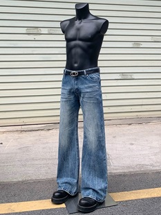 新时代OG复古爆裂树枝纹微喇牛仔裤重磅水洗宽松cleanfit裤子