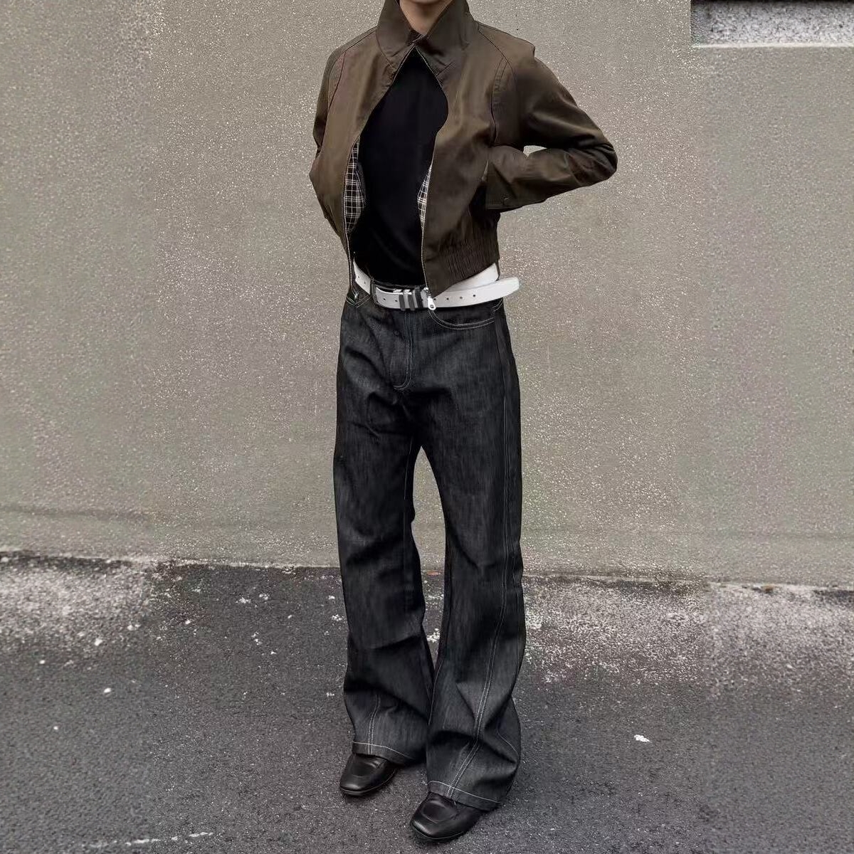 新时代OG原牛13盎司百搭微喇牛仔裤通勤cleanfit神裤刺绣马毛皮牌