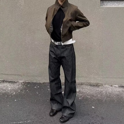 新时代OG原牛13盎司百搭微喇牛仔裤通勤cleanfit神裤刺绣马毛皮牌