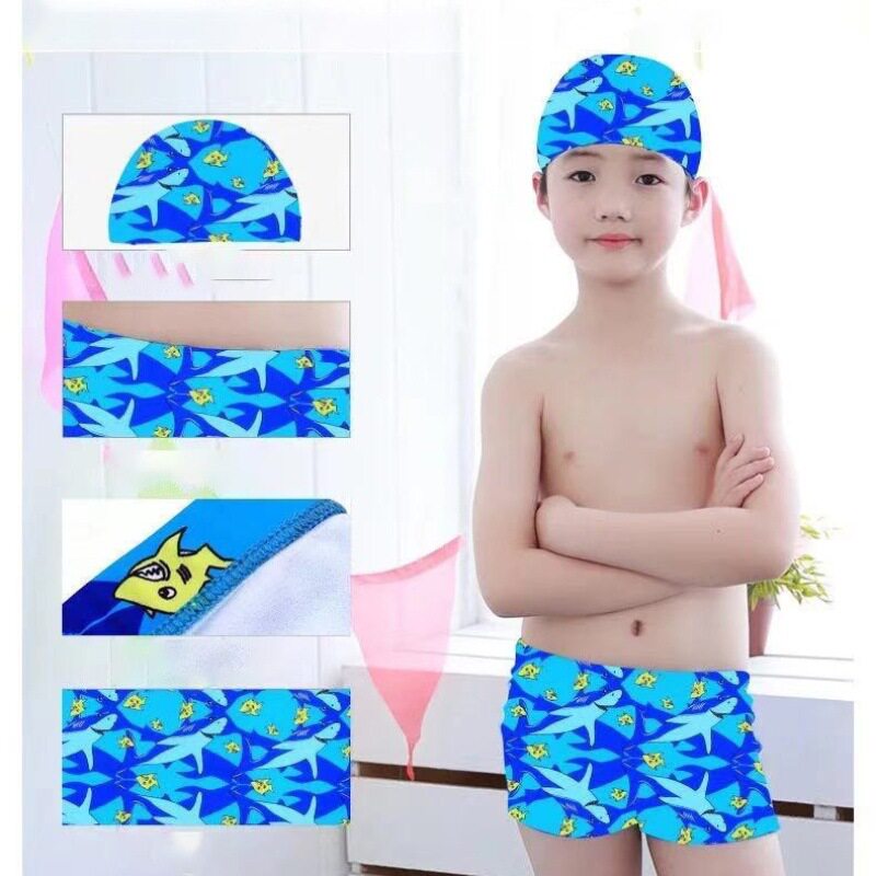 新款海豚男童游泳裤 平角儿童泳裤带帽游泳馆宝宝婴幼儿泳裤