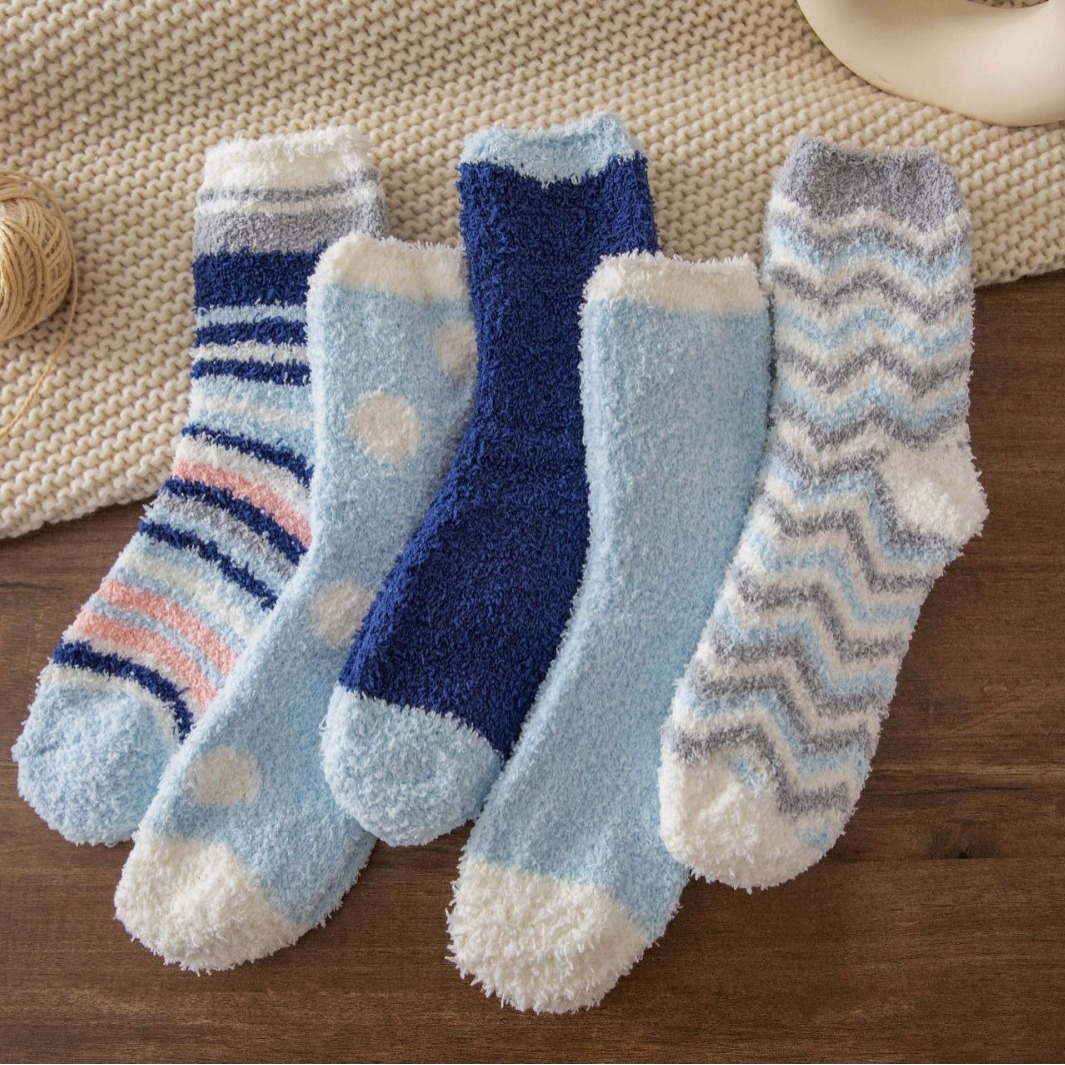 粉红女式珊瑚绒蓬松毛绒袜水手船员居家睡袜保暖礼物女士拖鞋袜