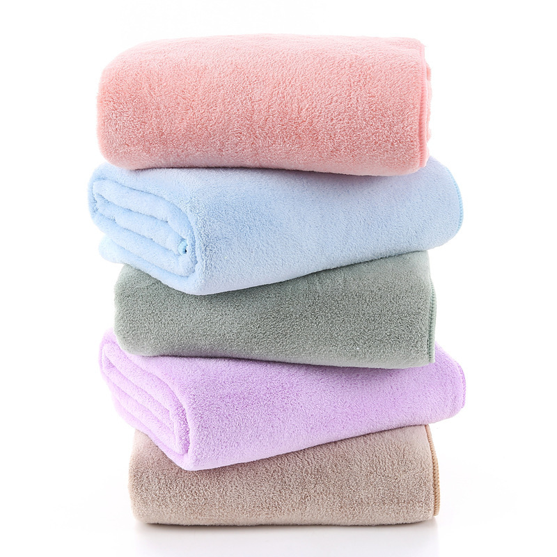 微米珊瑚绒浴巾宝宝婴儿洗澡浴巾素色刺绣柔软吸水儿童大毛巾