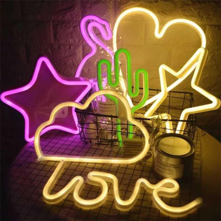 新款LED霓虹灯带闪电云朵星球造型灯love爱心彩虹圣诞小夜灯