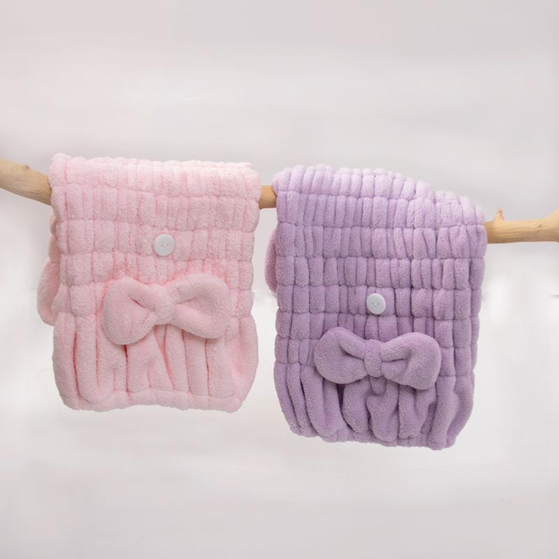 yodoxiui珊瑚绒长发干发帽多发吸水不易掉毛蝴蝶结加长加厚干发巾