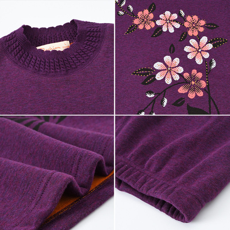 中老年保暖内衣套装女士加厚加绒妈妈秋衣秋裤大码中高领老人冬季