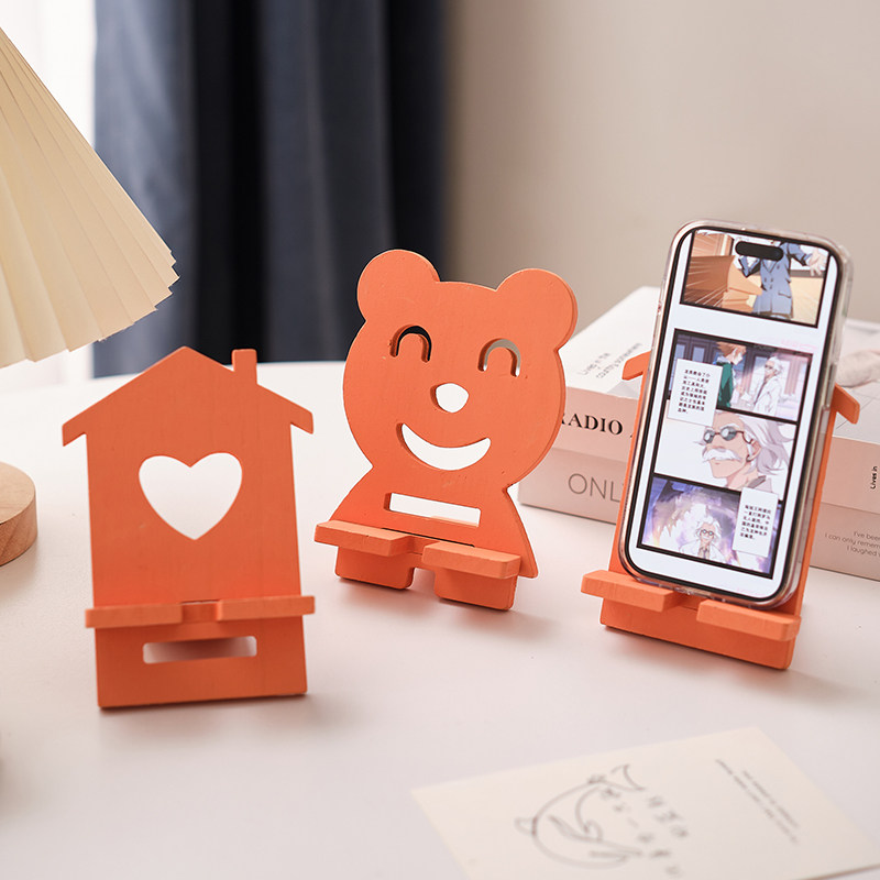 木质手机支架新款懒人追剧桌面支架木质简约时尚卡通可爱可拆卸