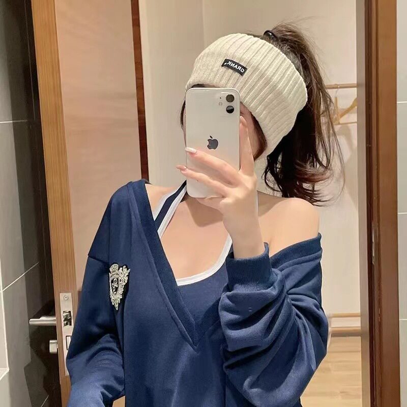 韩系秋冬纯色针织宽边发带黑色白色个性甜美毛线头带ins风发饰女