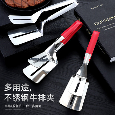 新款不锈钢牛排夹厨房加厚食物夹子烤面包神器多功能烧烤煎鱼铲