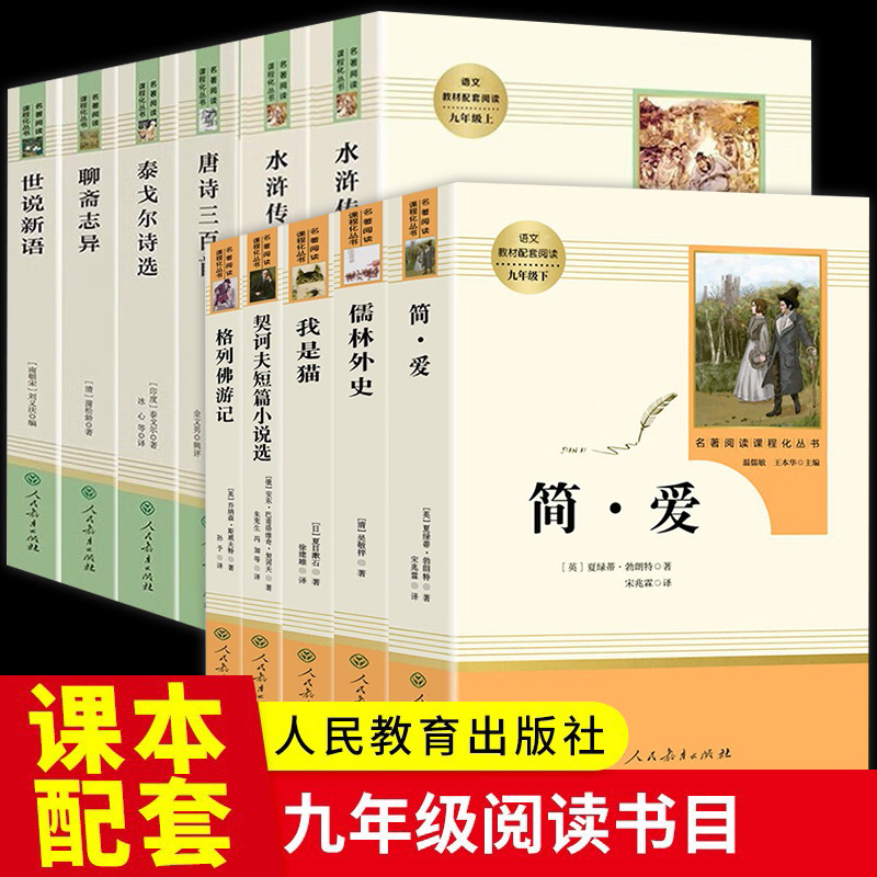 九年级上下册套装人教版名著阅读课程化丛书初中初三语文水浒传泰戈尔诗选聊斋志异简爱我是猫格列佛游记契诃夫短篇小说选儒林外史