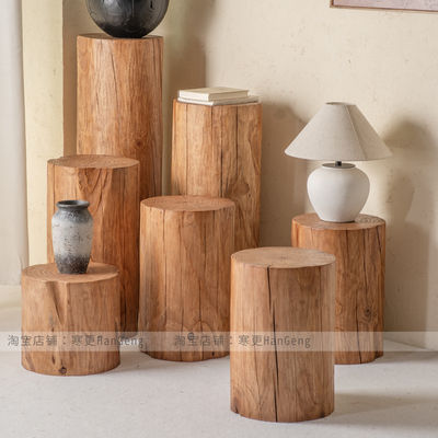 侘寂风实木墩子民宿边几角几
