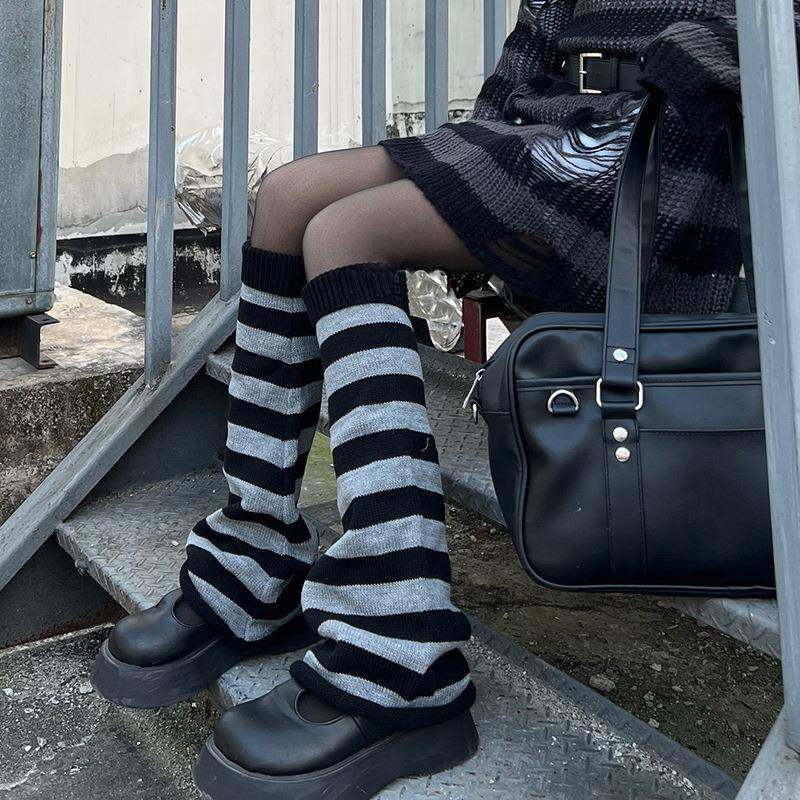秋冬千禧风辣妹撞色条纹针织中筒袜套显瘦阔腿脚套保暖小腿堆堆袜,女士内衣/男士内衣/家居服,短袜,淘宝优惠券,粉丝福利购,淘宝优惠卷