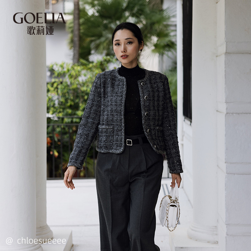 歌莉娅秋季新品珠片羊毛小香短外套1C9L6E100