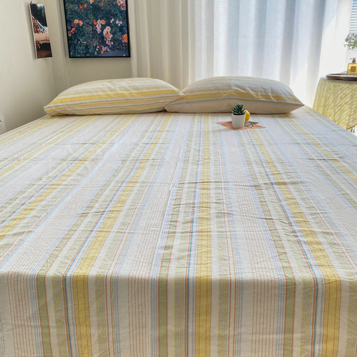 新款简约条纹全棉床单单件 纯棉100单人宿舍学生被单枕套四季通用